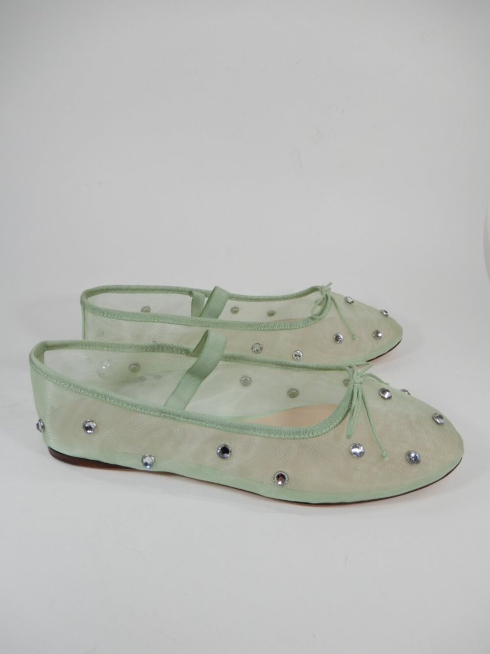 Loeffler Randall Leonie Mary Jane Ballet Flats Size 10 Crystal Mesh Seafoam NEW - Picture 11 of 16